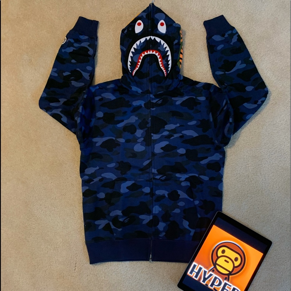 Bape A Bathing Ape OG Blue Camo Shark Hoodie